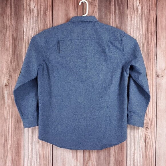 Pendleton Mens Size Large Trail Shirt Blue Virgin Wool Button Up Elbow Patch - Picture 2 of 14